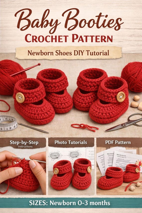 Baby Booties Crochet Newborn Shoes Pattern, baby DIY Tutorial (PDF Download)