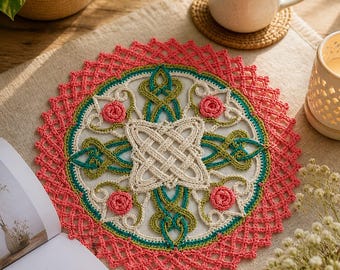 Crochet Mandala Doily Pattern PDF, Floral Table Mat Tutorial, Boho Home Decor Crochet Design