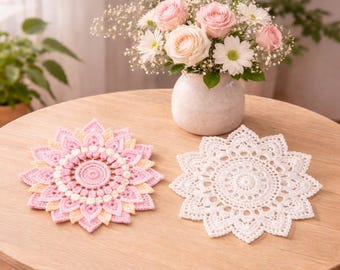 Patrón de tapete de mandala a crochet / Decoración floral para mesa, apto para principiantes (descarga en PDF)