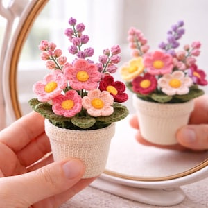 Patrón de mini maceta de ganchillo, flores de amigurumi, decoración de ramos (patrón en PDF)