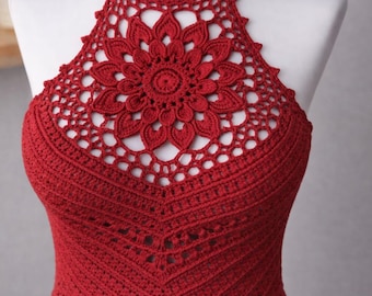 Top dos nu mandala en crochet rose