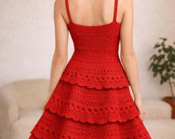 Élégant modèle de robe au crochet à plusieurs niveaux, tenue d'été en dentelle à volants (PDF)