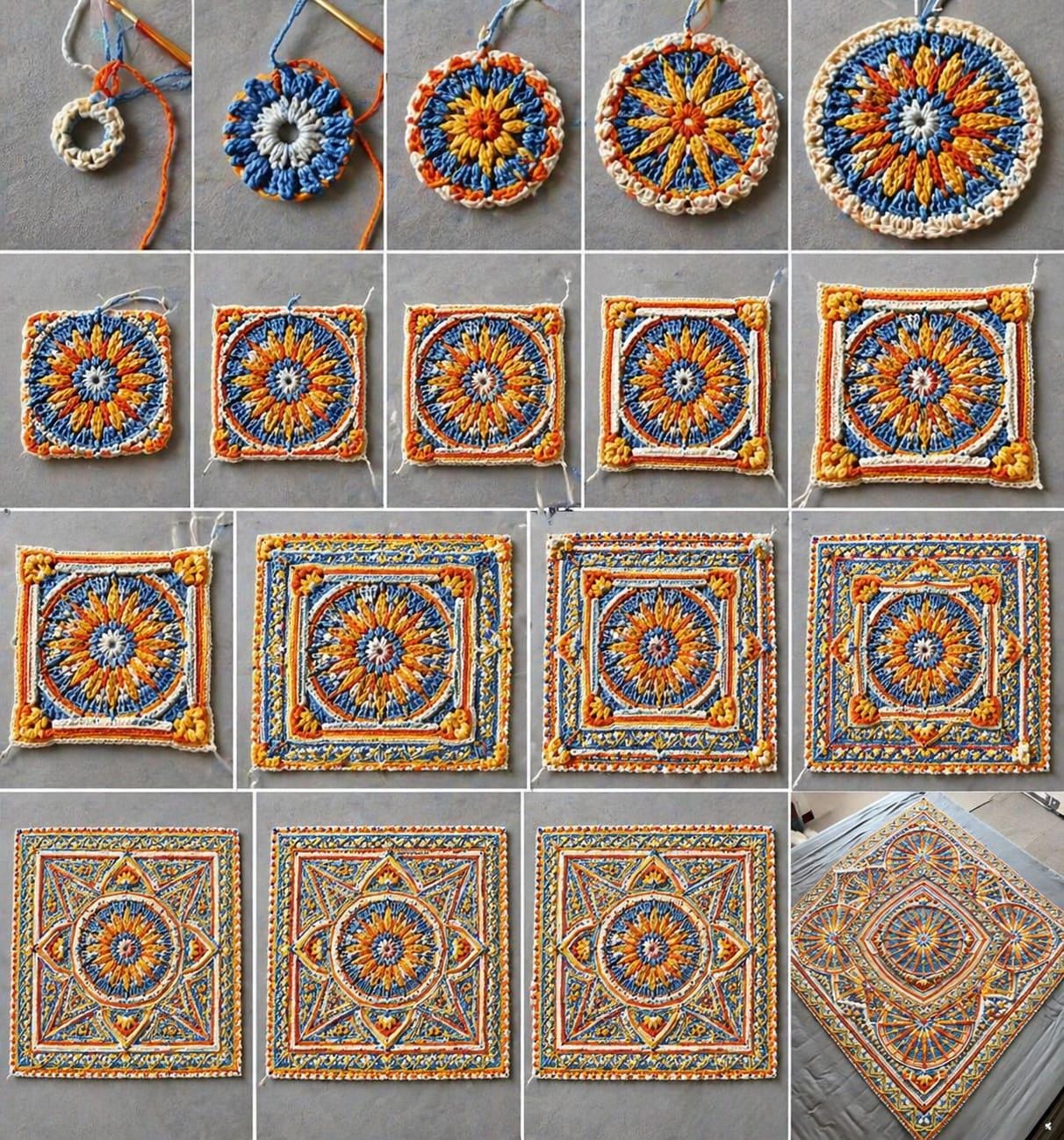 Geometric Handcraft Handmade Boho Mandala Crochet Blanket Pattern, Colorful Geometric ...