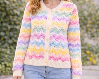 Pastel Crochet Cardigan Pattern, Beginner Zigzag Sweater Tutorial (PDF Download)