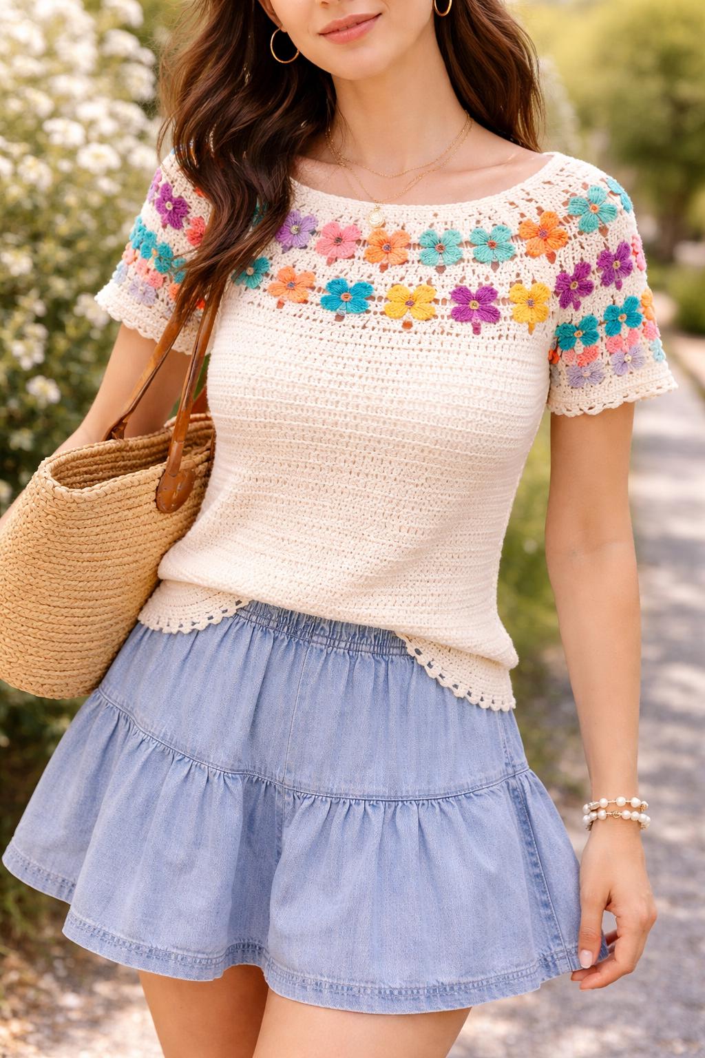 39 Summer Top Crochet Patterns: Chic Styles for Warm-Weather Dressing 22 Beginner Granny Stitch Seamless Crochet Raglan Summer Top