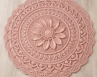 crochet mandala rug pattern pdf, round lace rug tutorial, boho floor decor pattern, vintage crochet carpet, instant download