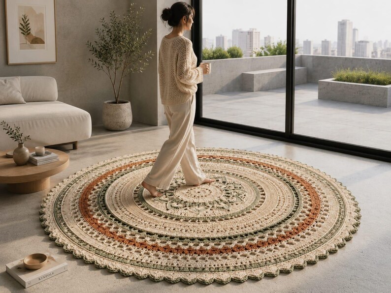 Round Crochet Rug Pattern, Boho Mandala Carpet Tutorial, Handmade Home ...