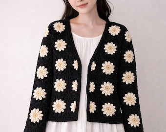 Crochet Daisy Granny Square Cardigan Pattern PDF Download | Floral Boho Sweater Tutorial | Easy Step by Step Crochet Jacket | 5 Star Pattern