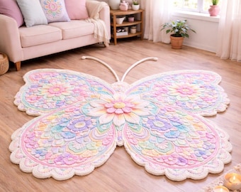 Handmade Crochet Butterfly Rug Pattern | Colorful Floral Butterfly Carpet | DIY Home Decor PDF Download