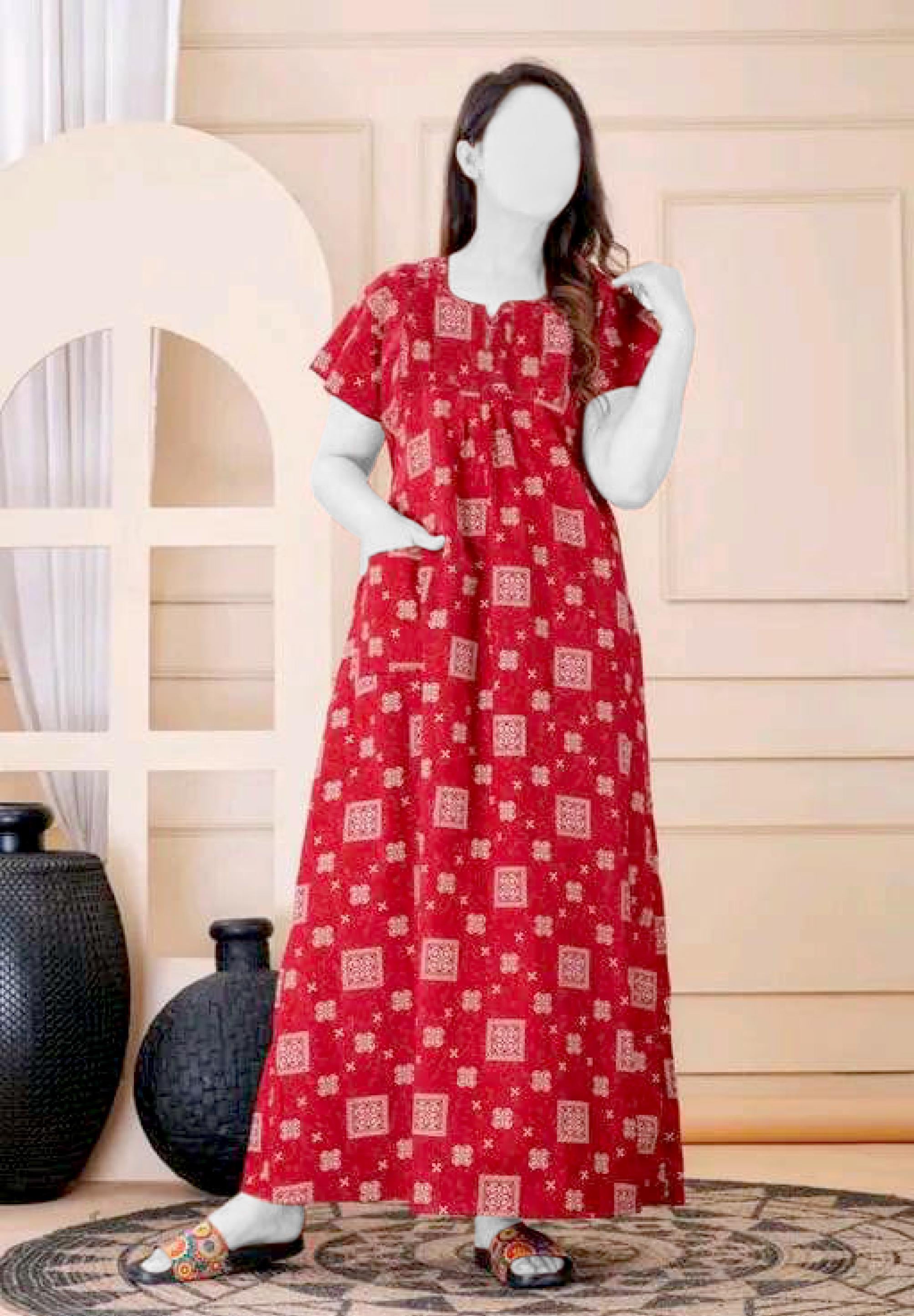 Pure Cotton Maxi Nightgown: Floral Printed Nightwear for Women