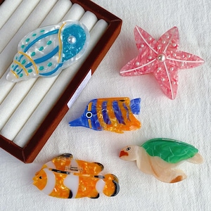 Ocean Creature Acetat Haarkrallen Clips, Schildkröte Clownfisch Seestern Conch Frosch Hai Clips