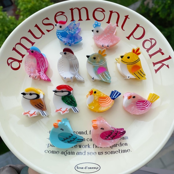 Acetate Bird Hair Clips, Colorful Whimsical Mini Claw Clip, Bird Lover Accessory