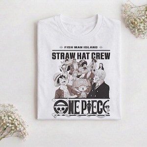 Chemise d'équipage de chapeau de paille une pièce d'anime Chemise d'île de poisson-homme d'équipage de chapeau de paille d'anime une pièce, chemise de cadeaux d'anime une pièce