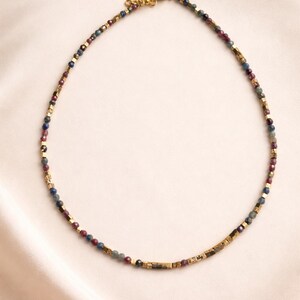 Minimalist Ruby Sapphire Necklace, Gold Hematite Beaded Jewelry
