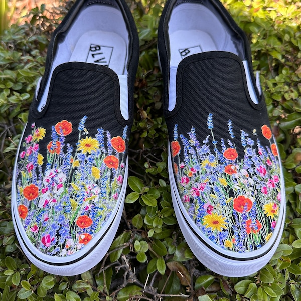 Wild Flowers Slip Ons  - Custom BLVD Original Slip On Shoes for Men and Women