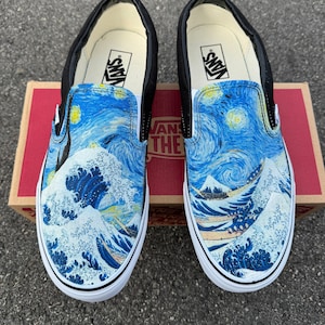 The Great Wave and Vincent Van Gogh Starry Night Vans Slip On Shoes for Women and Men image 1