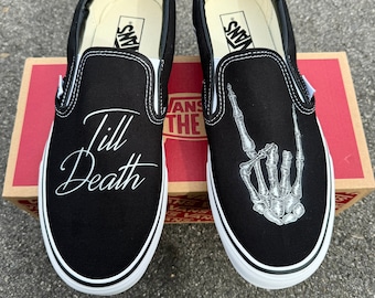 Till Death Wedding Vans Slip On Shoes - Men's and Women's Custom Vans Sneakers