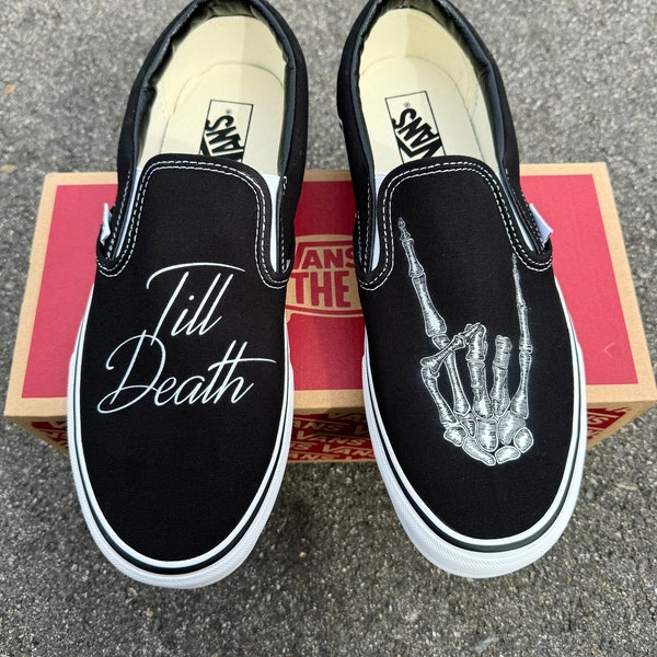 Till Death Wedding Vans Slip On Shoes - Men's and Women's Custom Vans Sneakers