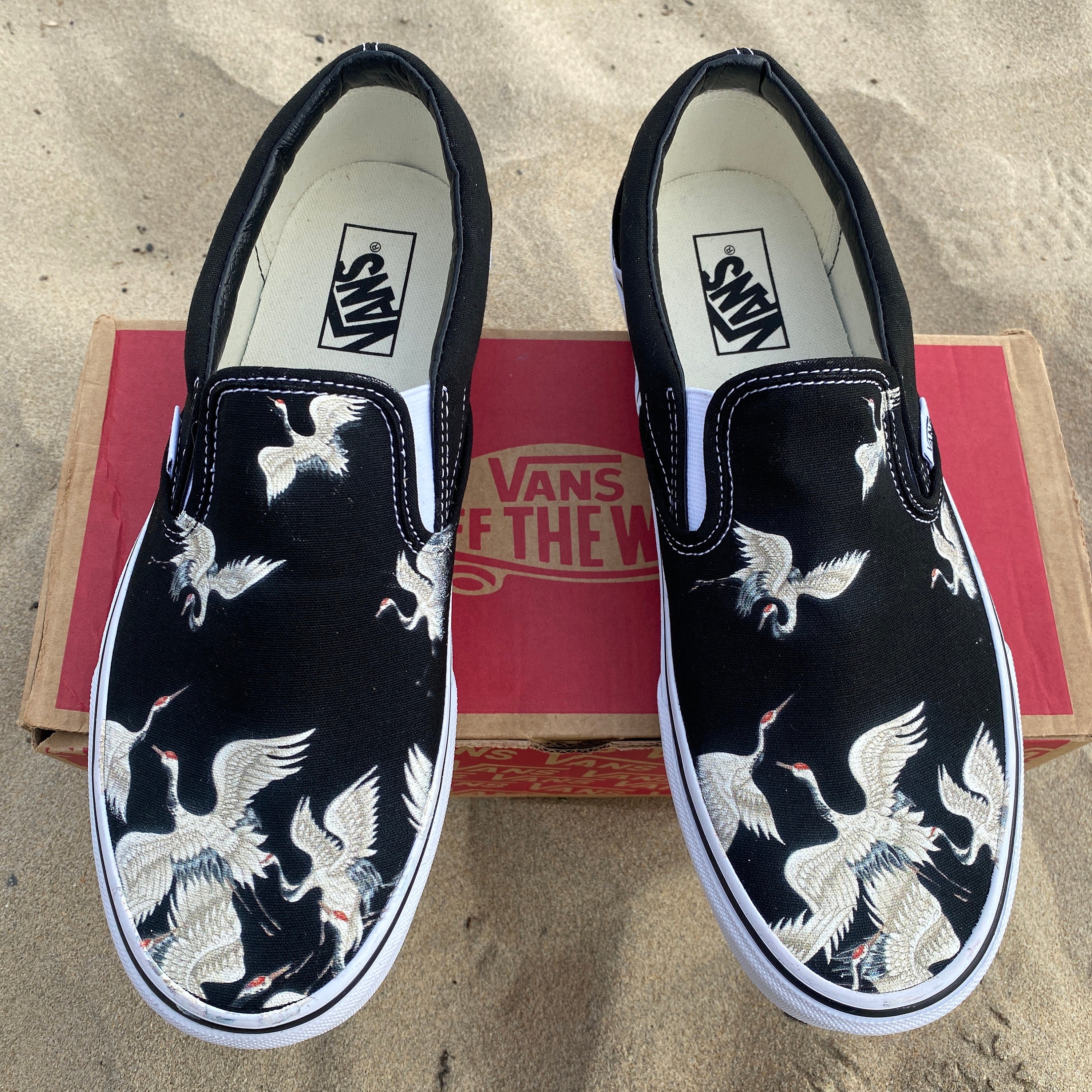 Black Slip On Vans Shoes for Men and Women Featuring American Flag Made in  USA - Custom Vans Shoes