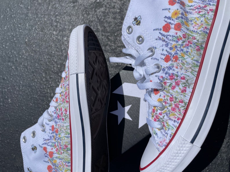 wedding flower shoes with bees customized converse high top sneakers