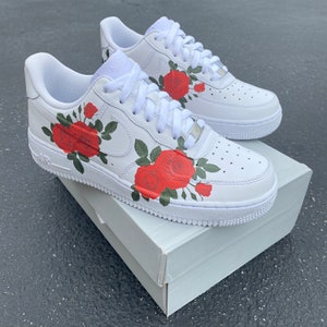 Roses on BOTH Sides of Shoes Custom Nike Air Force 1 Red Rose - Etsy