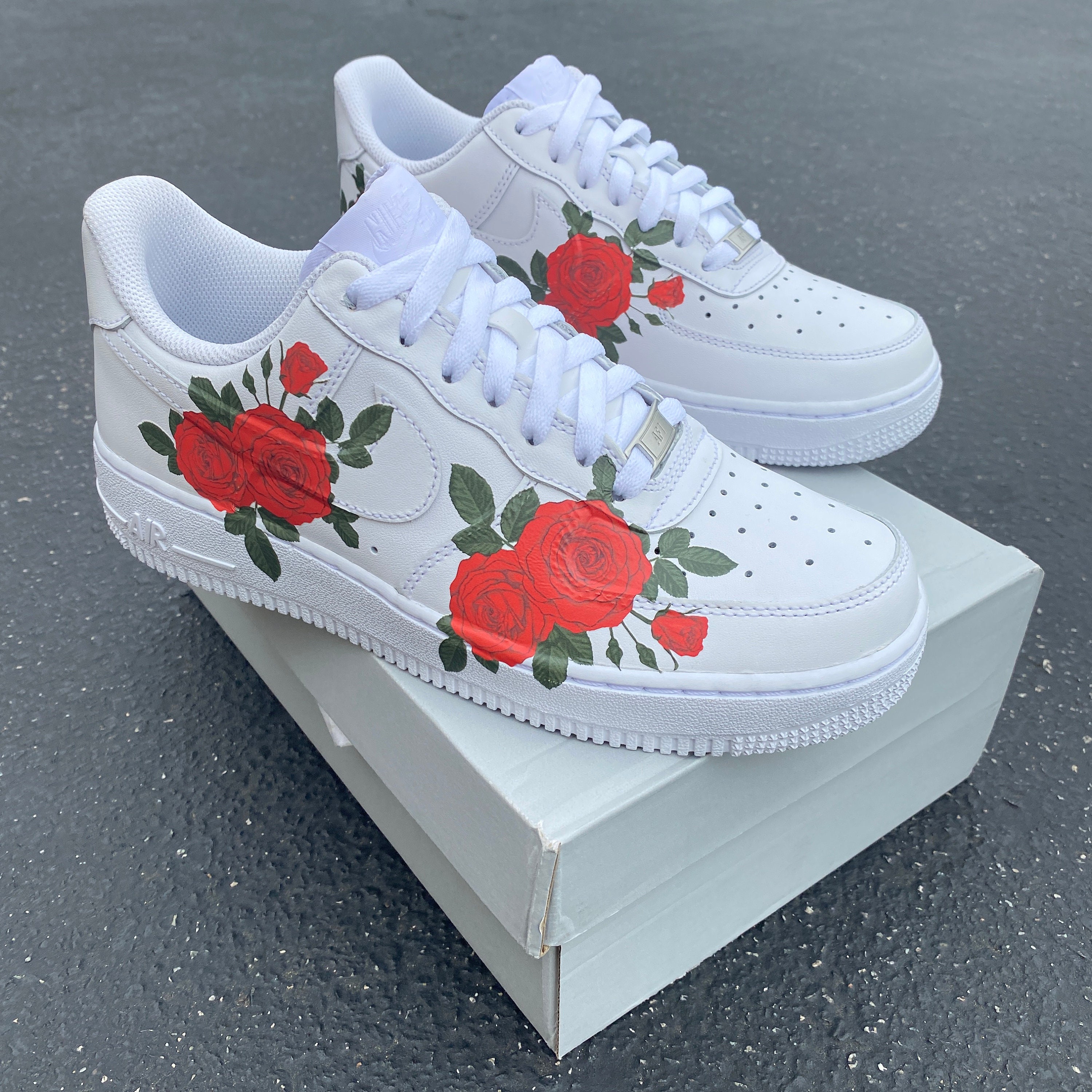 Roses on BOTH Sides of Shoes Custom Nike Air Force 1 Red | Etsy