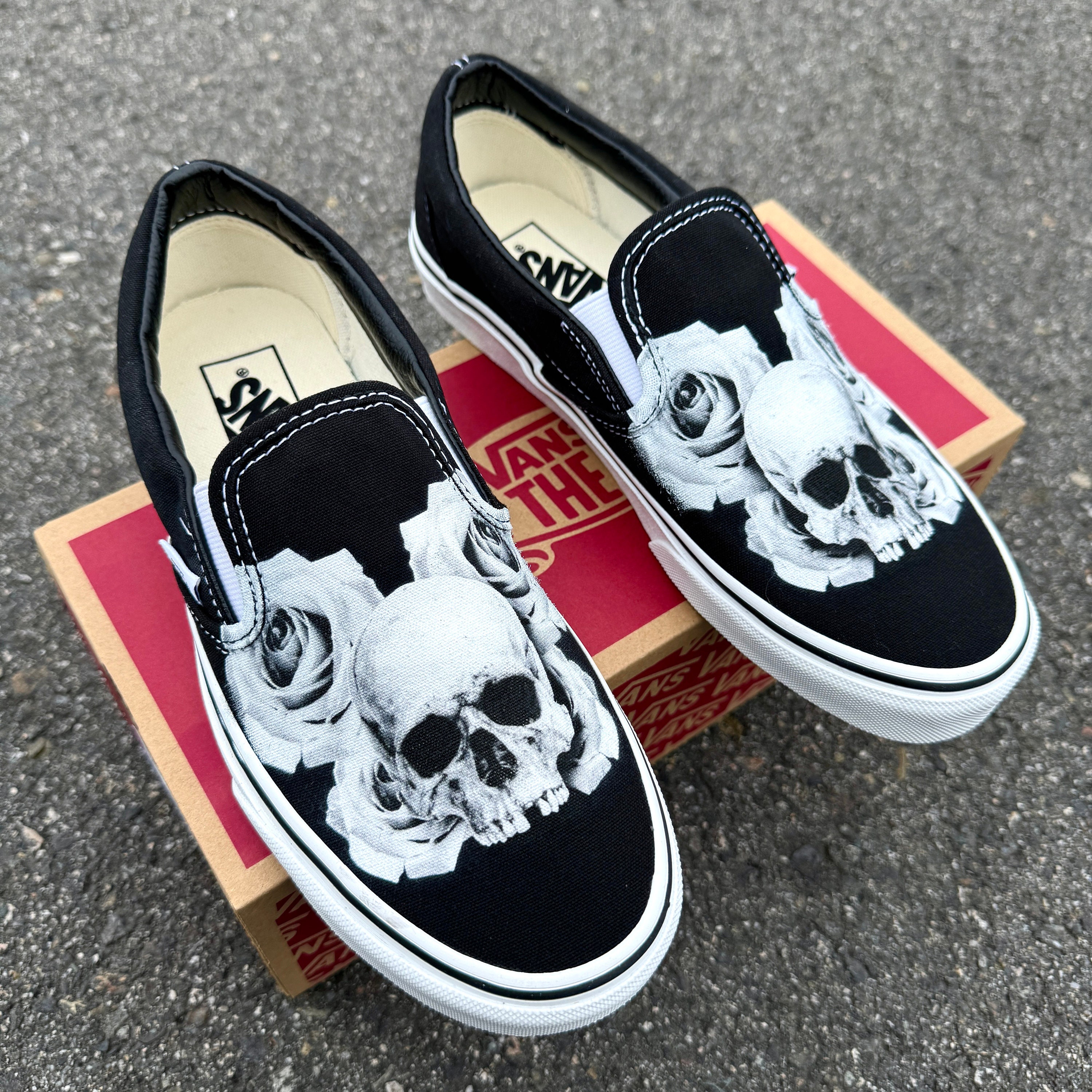 Vans Classic Slip-On Skull Rose Raven Platform Shoes Women’s 7.5 Gothic Floral Purple Flower Skull Slip Ons – BlvdCustom main image 3
