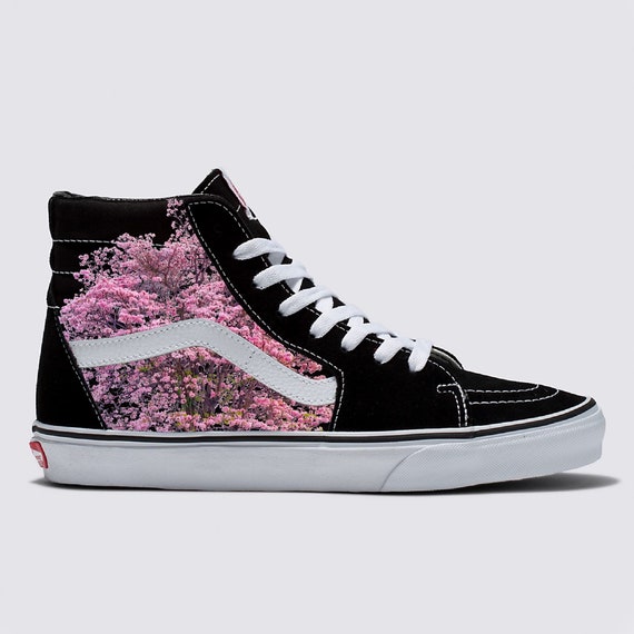 Cherry Blossom Custom Black Sk8 Hi Top Vans Men s and Women s Shoes Etsy