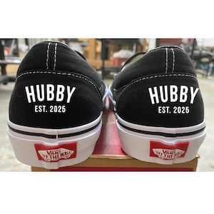 HUBBY EST. 2025 Wedding Vans Slip On Shoes - Custom Vans Sneakers