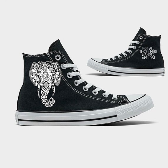 Bohemian Elephant Tribal Paint Converse Chuck Taylor for Men and Women Unisex High Top Sneaker Not All Those Who Wander Are Lost Quote