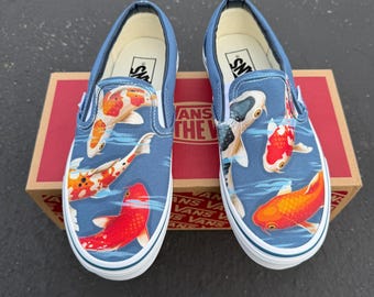 Koi Fish Slip on Custom Vans Brand Shoes - Etsy display picture 1