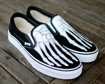 Skeleton Boney Feet Custom Vans Slip On Shoes