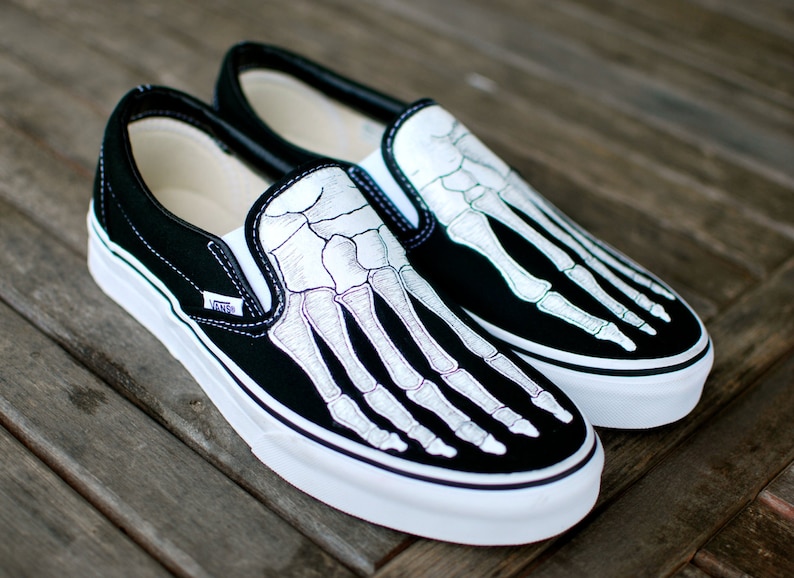 Skeleton Boney Feet Custom Vans Slip On Shoes image 1