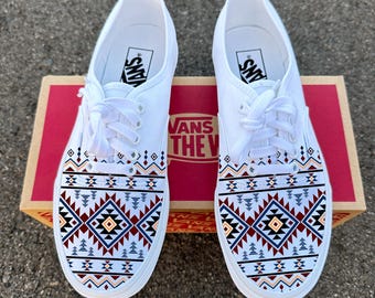 Native American Inspired Tribal Pattern on Vans Authentic Shoes Southwest Pattern Customized Sneakers