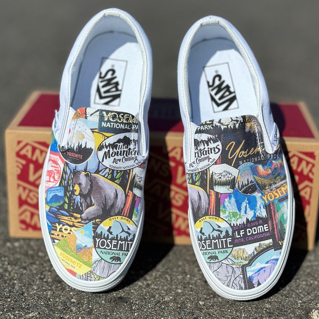 Yosemite National Park California Custom Vans White Slip on