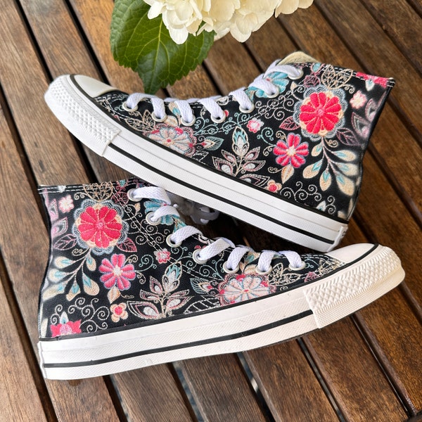 Custom Floral Embroidery Customized Sneakers - Otomi Mexican Style Embroidered Converse Chuck Taylor Shoes