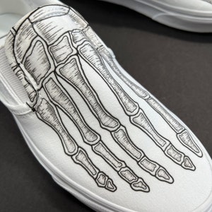 Skeleton Boney Feet Custom White Vans Slip On Shoes image 5