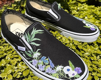 Purple Lavender Flower - Wedding Custom Slip On Vans Bridal Shoes Wedding Sneakers Wedding Shoes for Bride Brides Maids Maid of Honor Floral