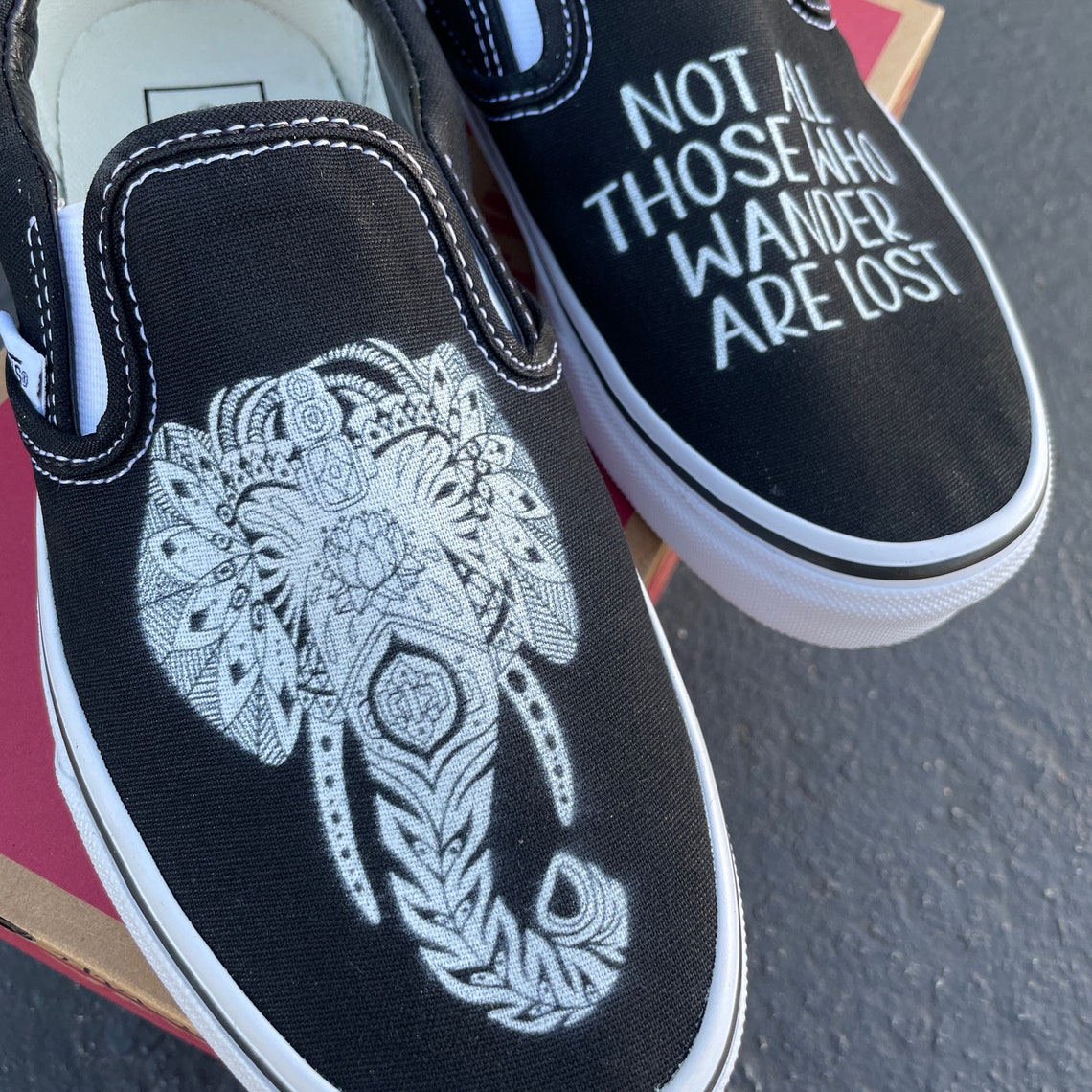 Custom Elephant Vans Slip On Shoes Not All Those Who Wander Etsy