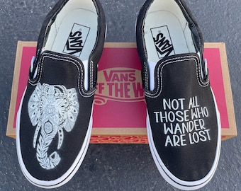 Custom Elephant Vans Slip On Shoes - Not All Those Who Wander Are Lost - Men's and Women's Shoes