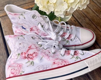 Flower Pattern White Top Converse Sneakers