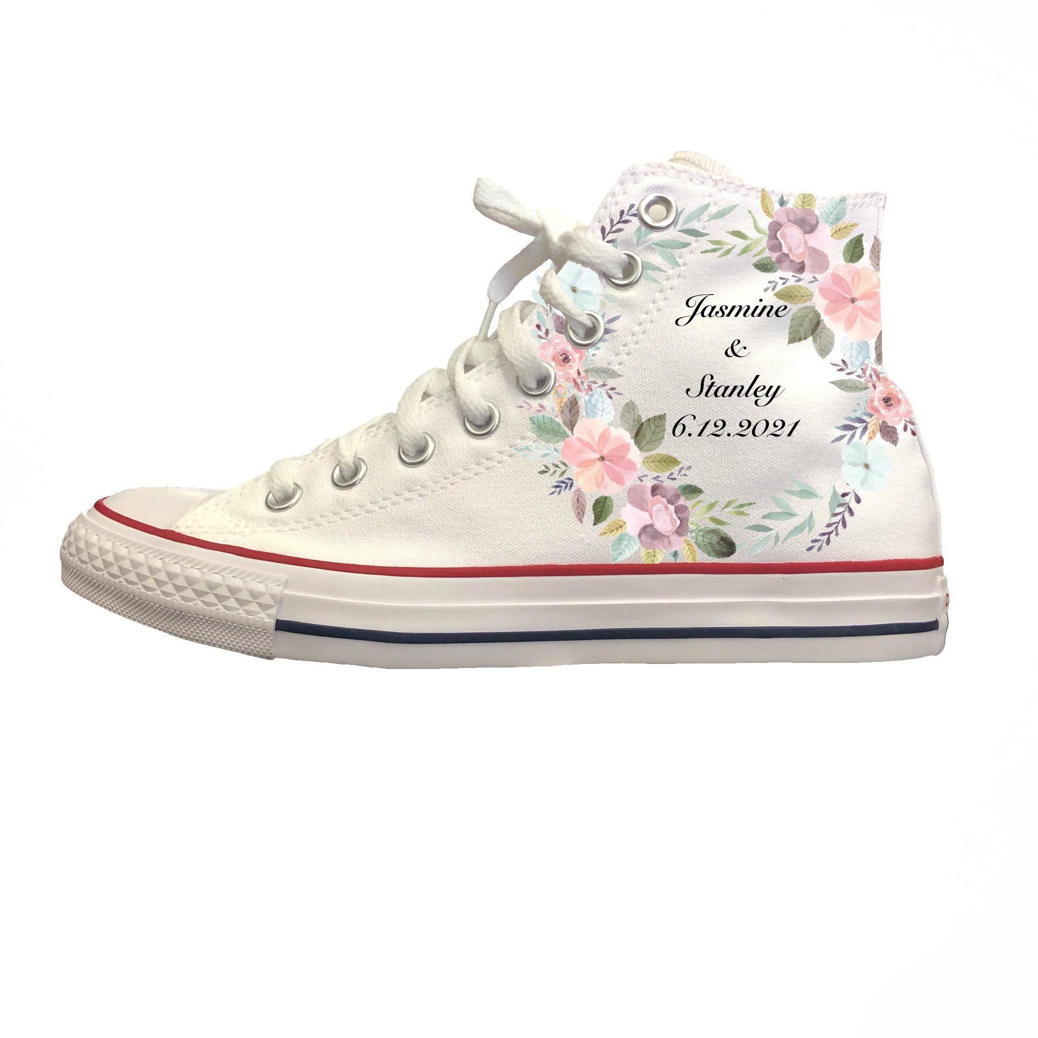 White Converse Custom Floral Name and Date Wedding Shoes | Etsy كشنه White Converse Custom Floral Name and Date Wedding Shoes | Etsy كشنه