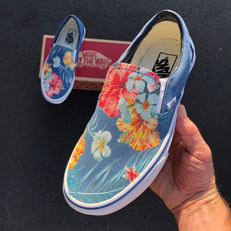 Tropical Floral Pattern on Navy Vans Slip on Shoes Men's | Etsy