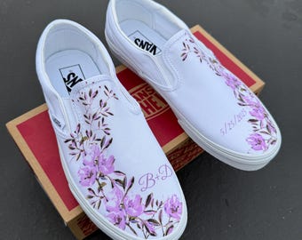 Zapatos de novia Vans personalizados sin cordones con iniciales y fecha - Zapatillas de boda personalizadas