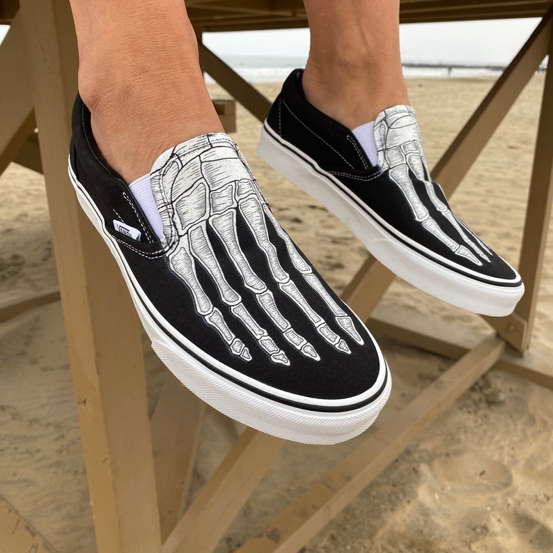 Skeleton Boney Feet Custom Vans Slip On Shoes image 10