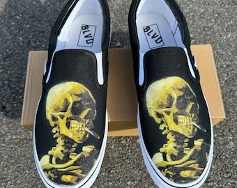 Van Gogh Smoking Skeleton Custom BLVD Slip On Shoes