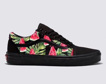 Watermelon Pattern on Black Black Old Skool Vans Shoes Women s and Men s Custom Vans Sneakers