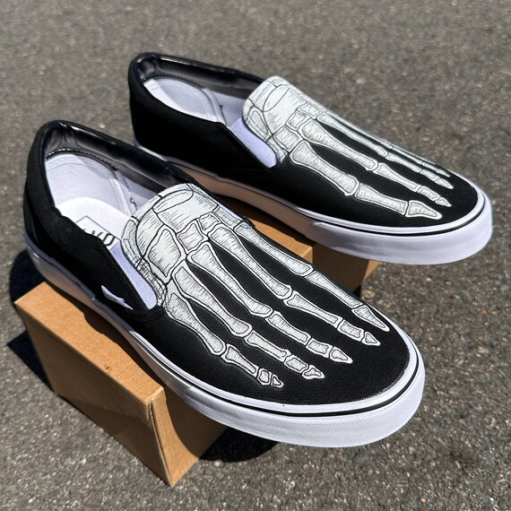 Skeleton Boney Feet Custom Vans Slip on Shoes 