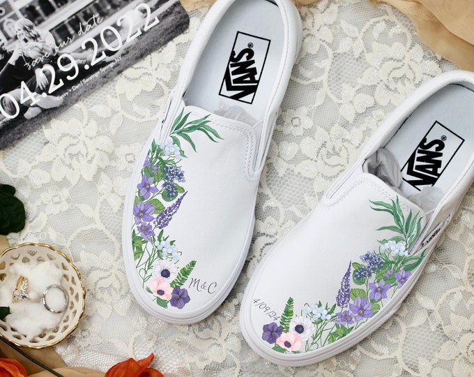 Purple Lavender Flower Wedding Custom Slip on Vans Bridal - Etsy