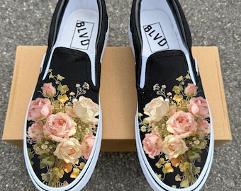 Bouquet de fleurs de rêve sur des chaussures sans lacets originales BLVD pour hommes et femmes